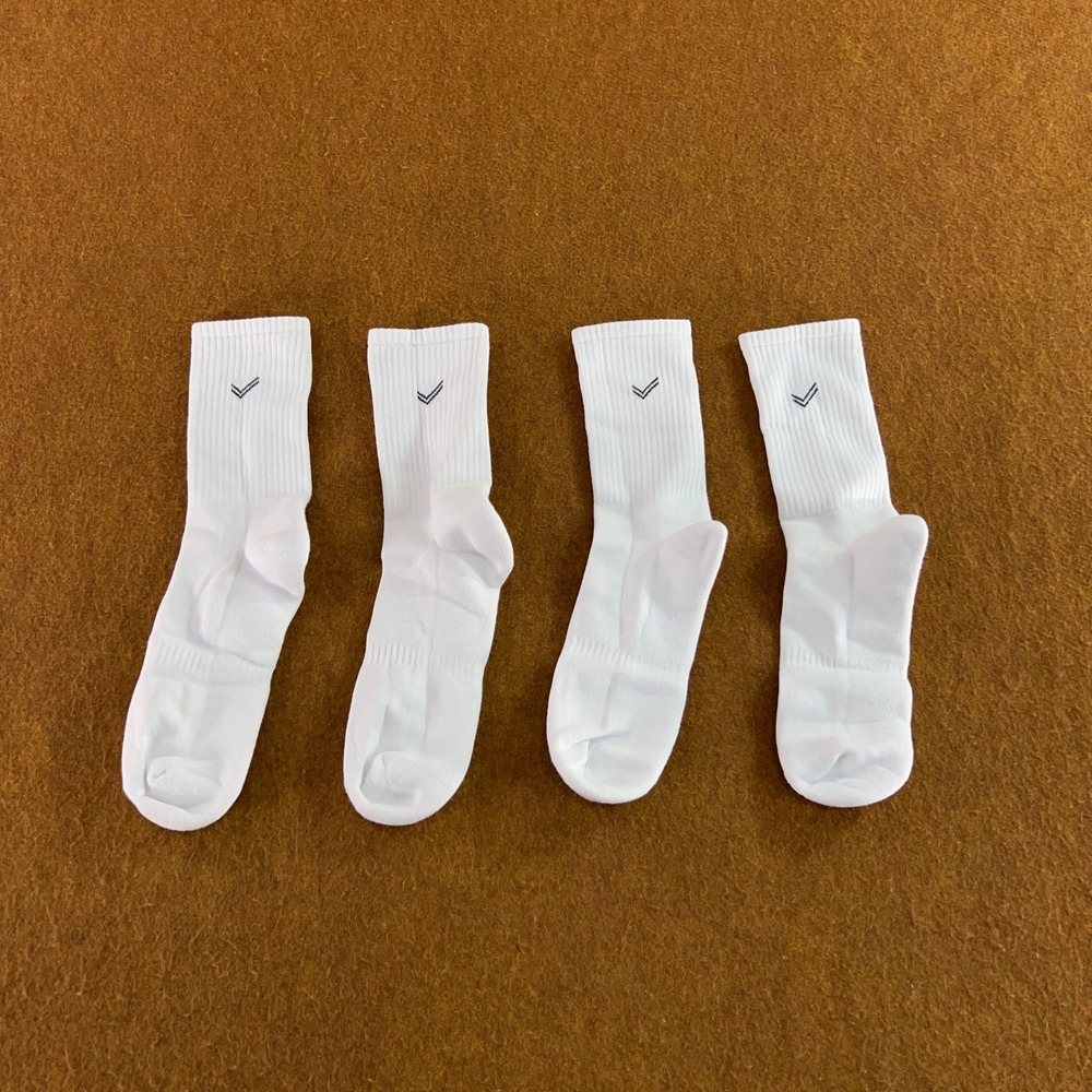 Bulus Organic Unisex OS White Ribbed Logo 2 Pair Set Crew Socks New